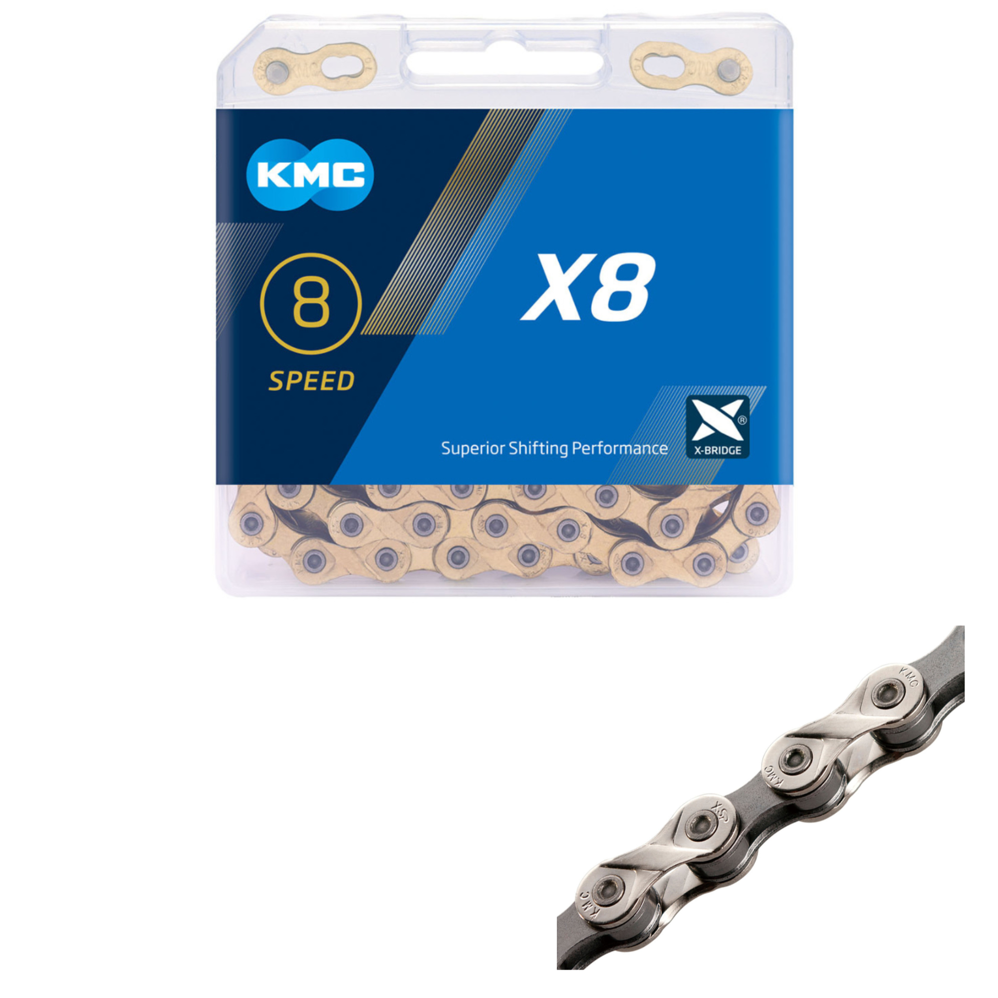 Запчасть KMC Цепь KMC X8, 1/2 x 3/32 (6-8 скоростей), 116 звеньев с ЗАМКОМ, в коробке